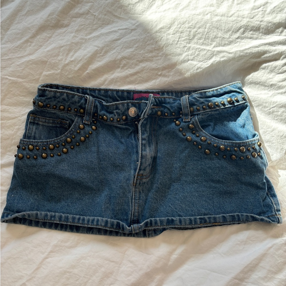Edikted Studded Denim Mini Skirt